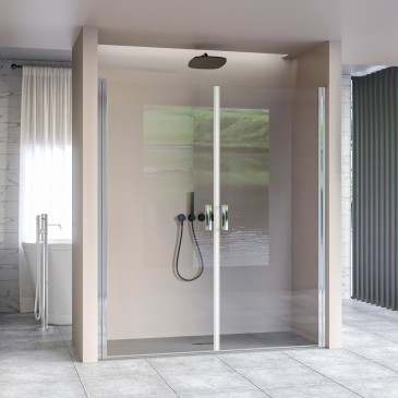 Porte de douche à ouverture saloon, battante pour niche en verre de 6 mm h195cm anticalcaire SALEMA