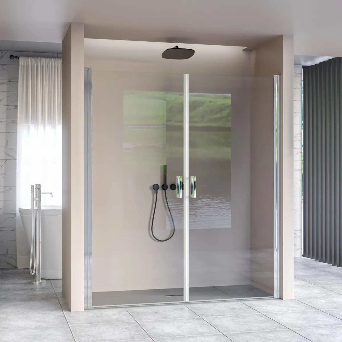 H195 Anti-Kalk-Pendelduschtür mit Salonöffnung SALEMA