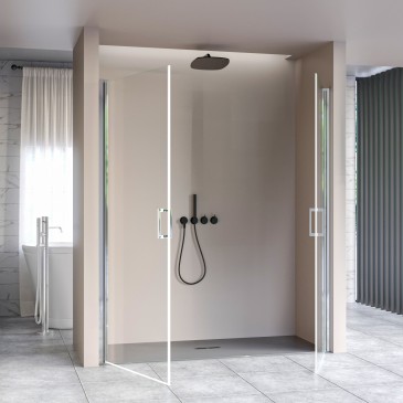 Porte de douche battante avec ouverture saloon, h195 anticalcaire SALEMA