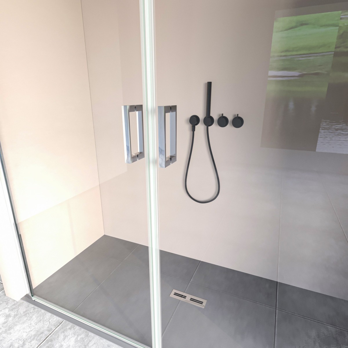 Porte de douche battante avec ouverture saloon, h195...