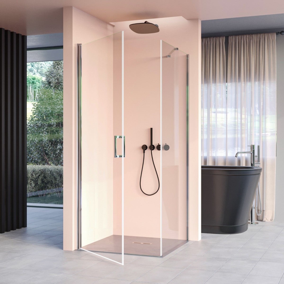 Cabine de douche 2 côtés avec porte battante et côté fixe H195 SALEMA