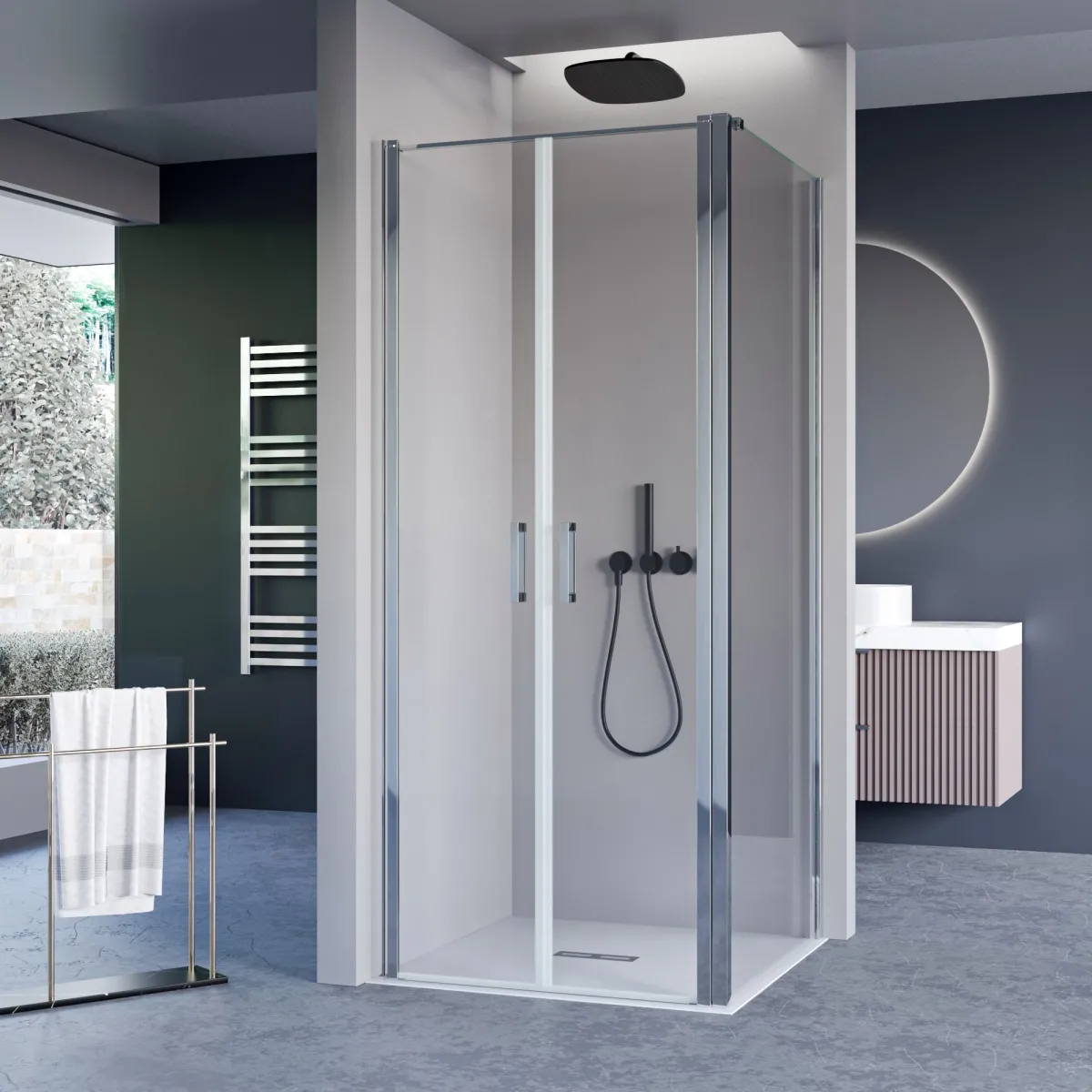 Box doccia 2 lati fissi porta saloon H195 anticlacare DOBLA