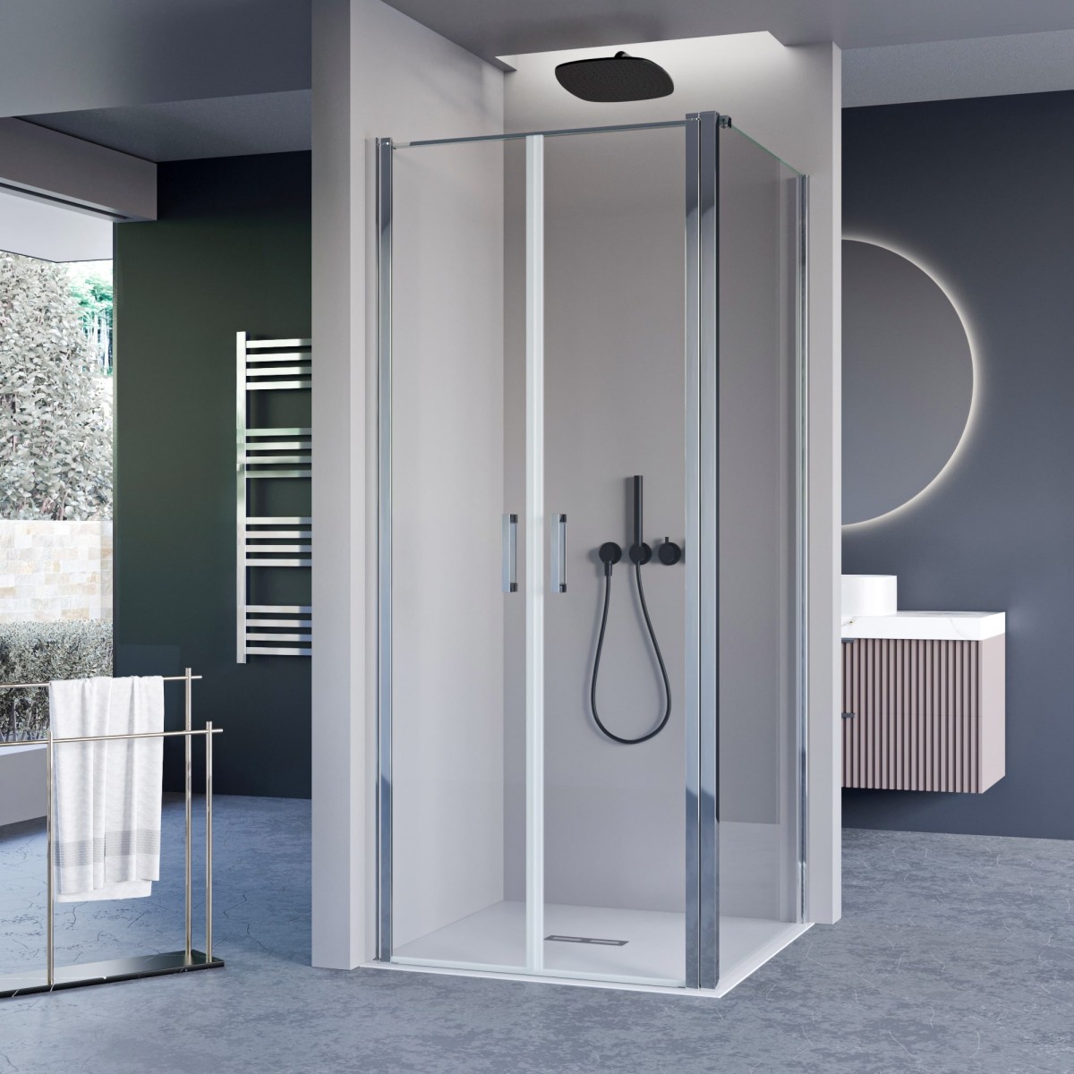 Cabine de douche 2 côtés fixes avec porte carré anti-claquement DOBLA H195