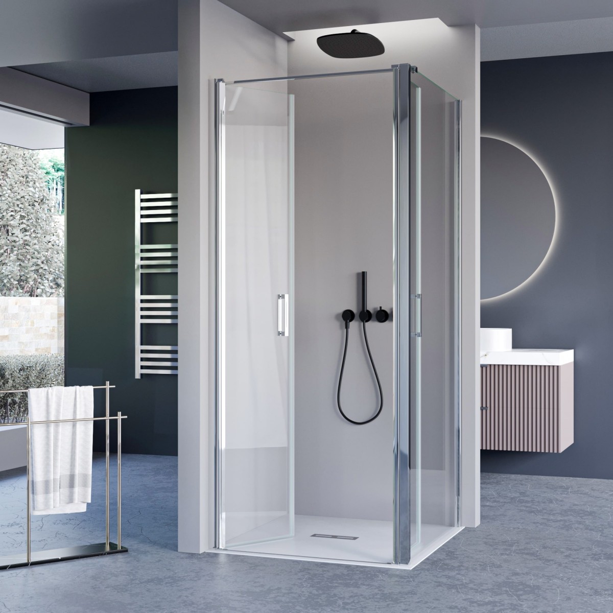 Cabine de douche 2 côtés fixes avec porte carré anti-claquement DOBLA H195