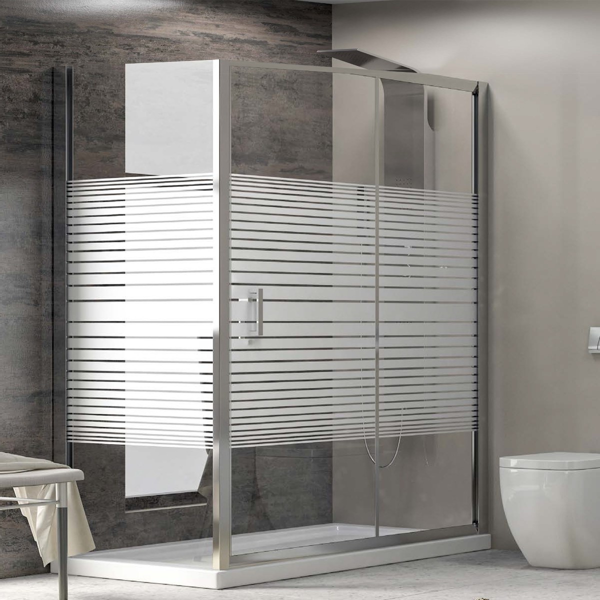 Cabine de douche sérigraphiée double face avec porte coulissante NEW FLORA H180