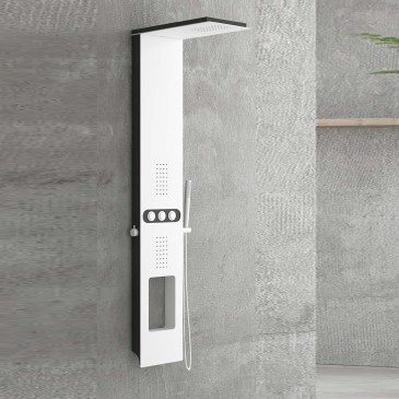 Pannello idromassaggio bianco Karag A7118 installato in un box doccia moderno