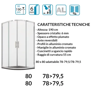Box doccia semicircolare ad ante scorrevoli opaca h190 6mm