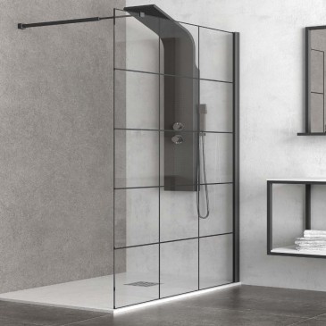 Begehbare Duschwand aus Siebdruckglas, H200 cm, 6 mm schwarzes Profil NEROFREE1