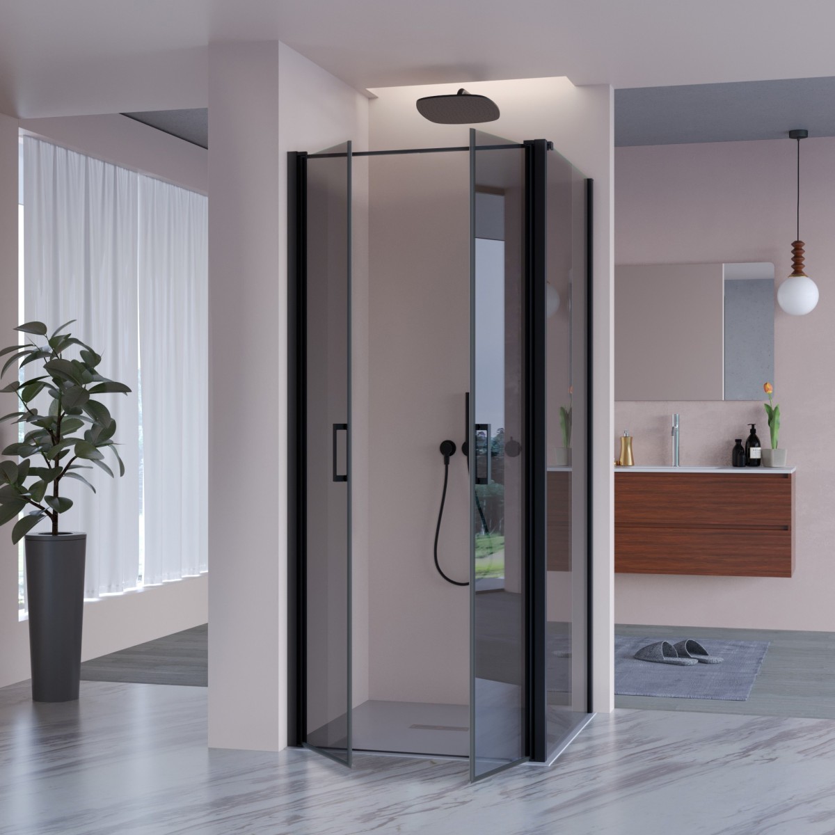 Lacus Giglio Evo BT porta doccia saloon e 1 lato fisso cristallo grigio aperto