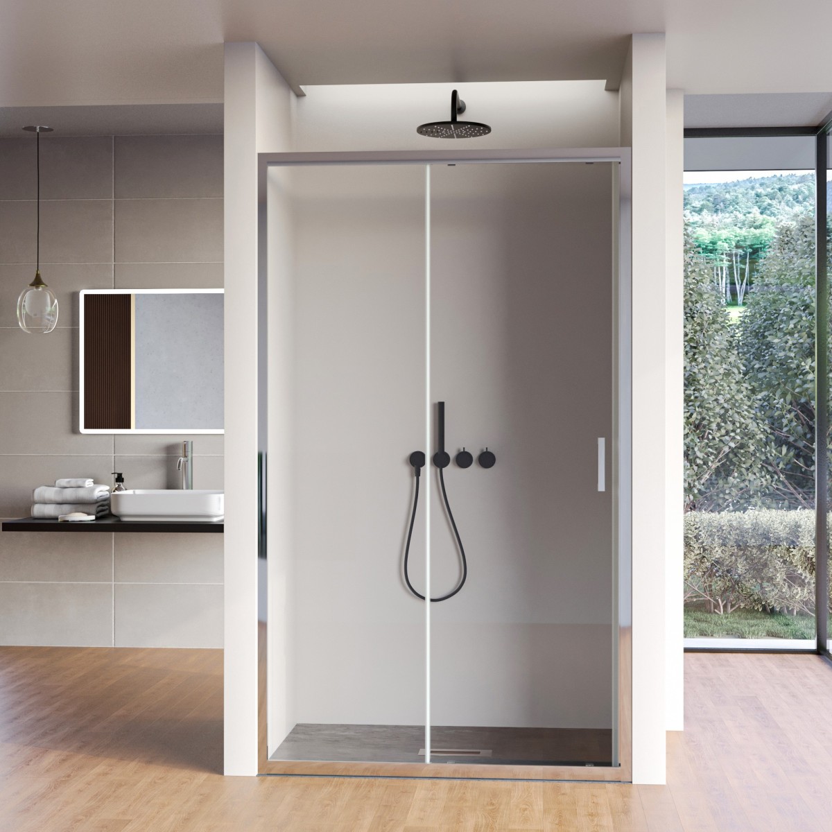 Porte de douche coulissante transparente anti-calcaire AGATA H195