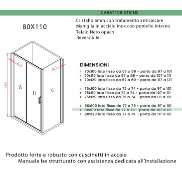 Cabine de douche à 3 côtés avec porte coulissante H195 AGATA