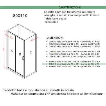 Cabine de douche à 3 côtés avec porte coulissante H195 AGATA
