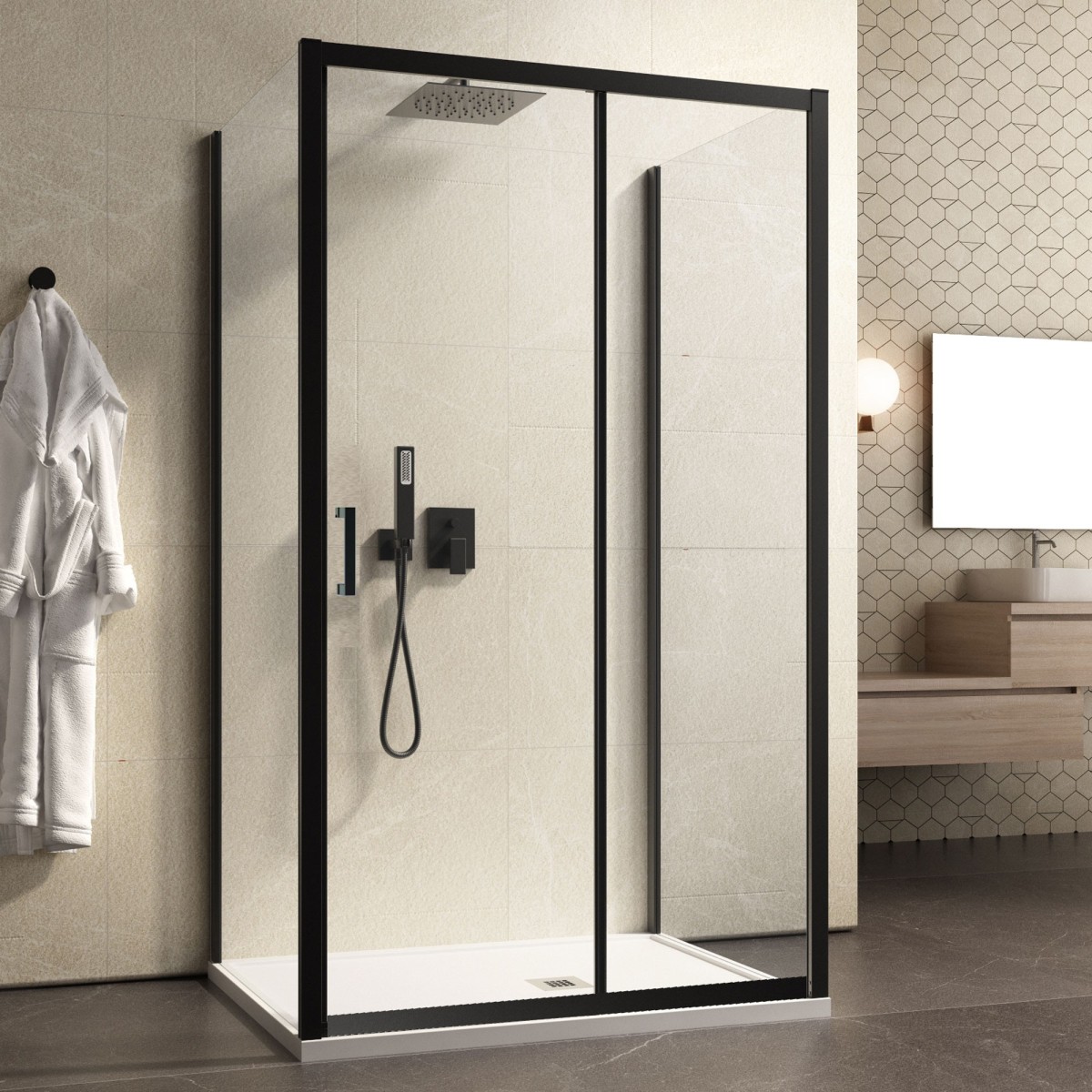 Cabine de douche 3 faces avec porte coulissante H195 AGATA