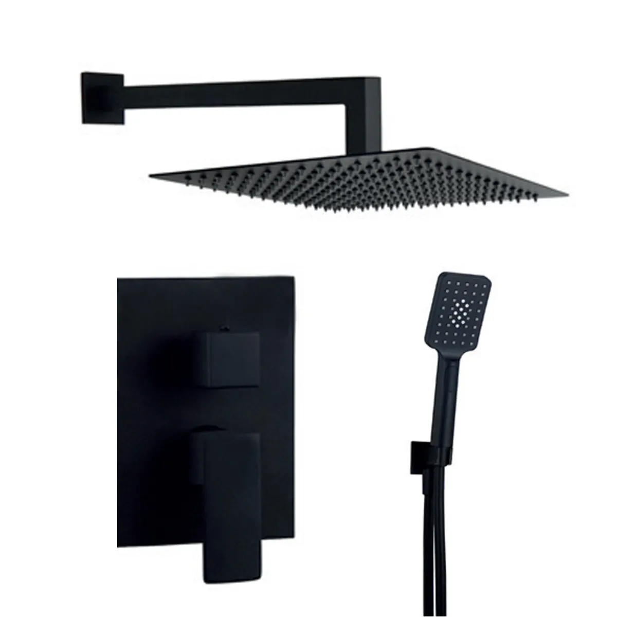 Schwarzes Duschset Eingebauter Duschmischer 25x25 Schwarz TBOLD