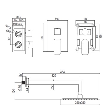 Hochwertiges quadratisches Chrom-Einbau-Duschset von DELTA