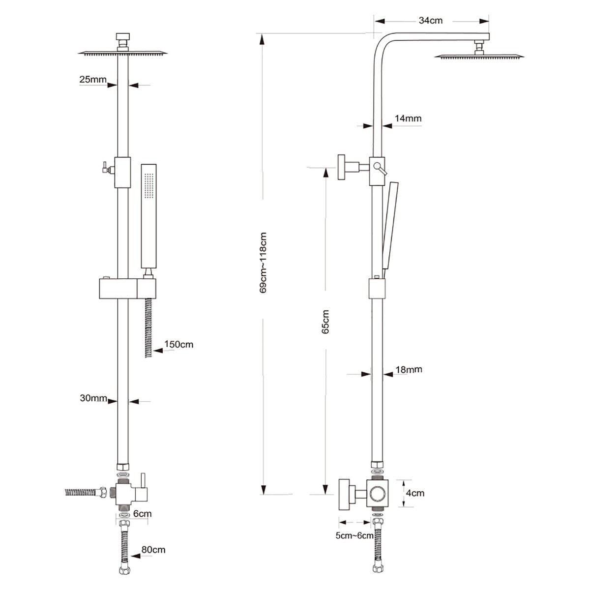 Saliscendi design moderno quadrata con soffione 25x25