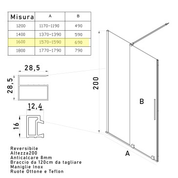 Porta doccia nicchia anta scorrevole H200 BRENTA