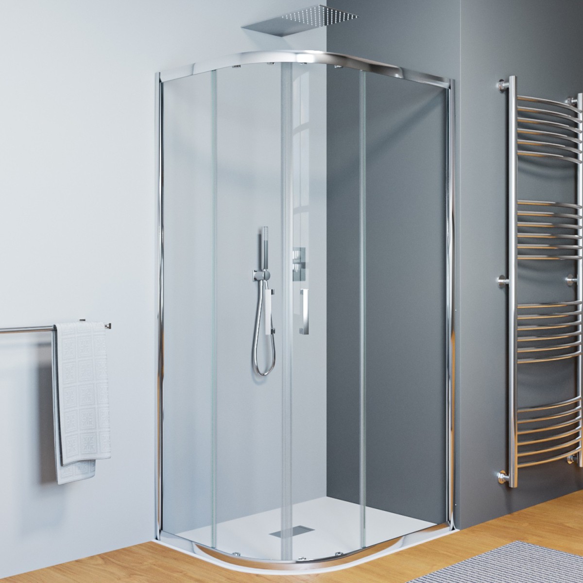 Halbrunde Duschkabine 80x100 asymmetrische Höhe 195cm