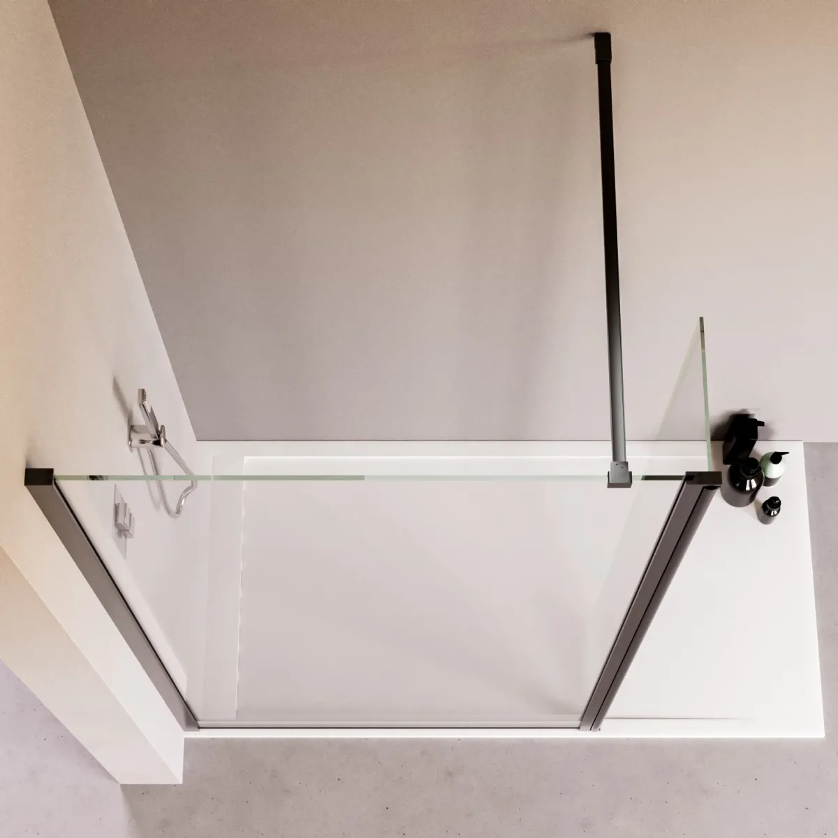 Douche à l'italienne avec porte fermable profilés noirs H195cm OSIRIDE