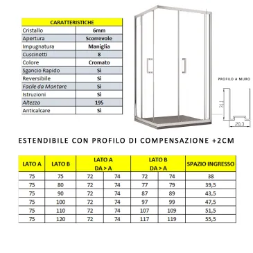 Box doccia 2 lati apertura scorrevole H195 anticalcare ADRY