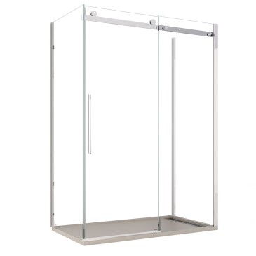 Box douche trois côtés porte coulissante transparente H195cm 8mm anticalcaire EUCLIDE