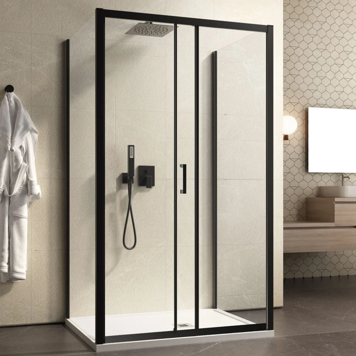 Cabine de douche à 3 côtés avec porte coulissante H195 AGATA