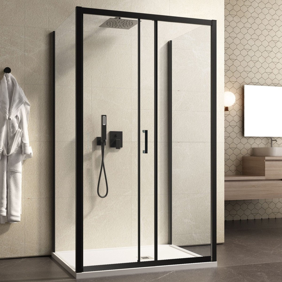 Cabine de douche 3 faces avec porte coulissante H195 AGATA