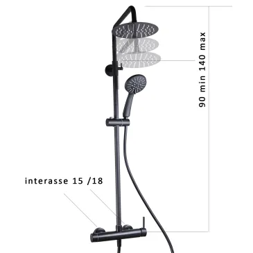 Colonna doccia nera POP telescopica con soffione 20cm | Mondilalshop