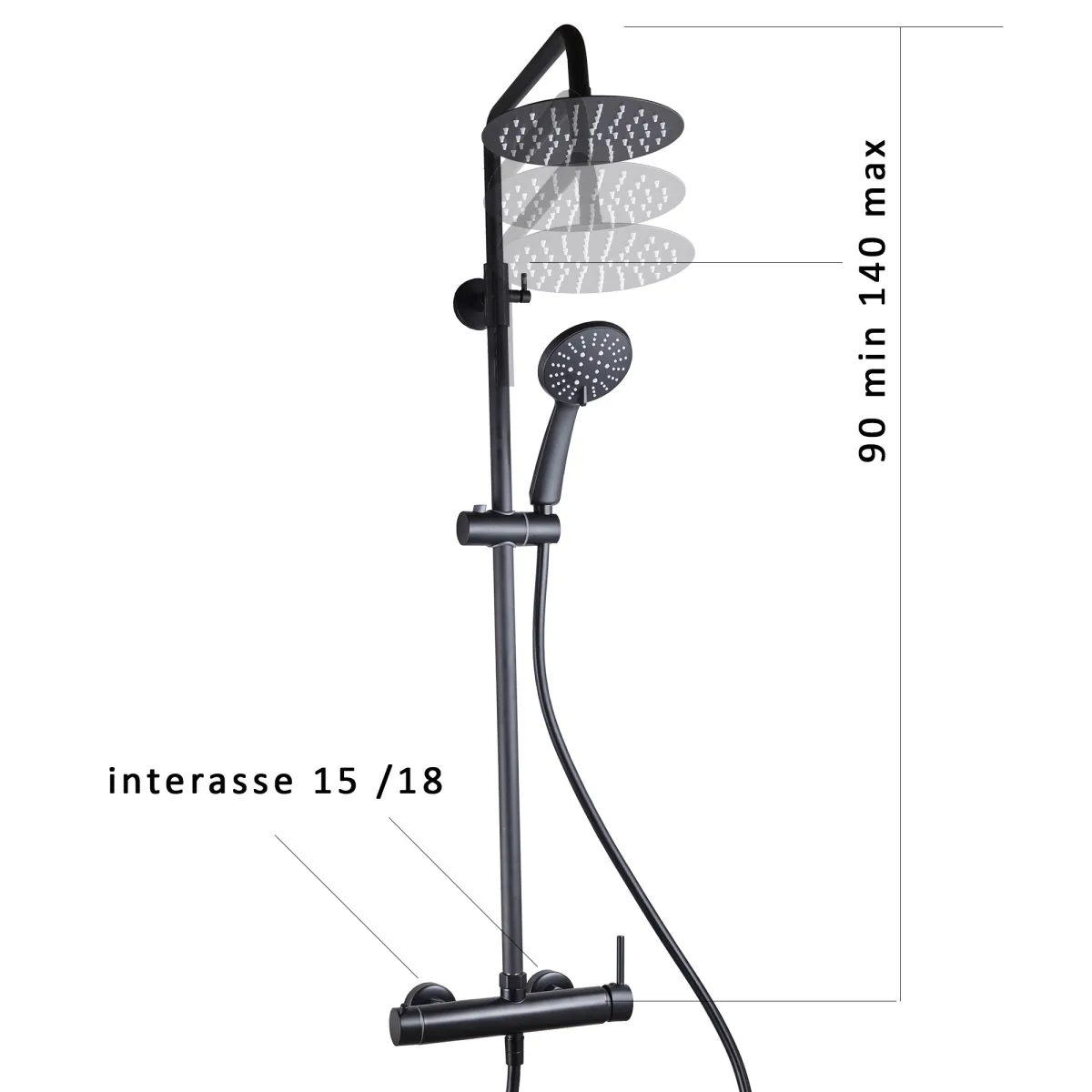 Schwarze POP Teleskop-Duschsäule mit 20 cm Duschkopf |...
