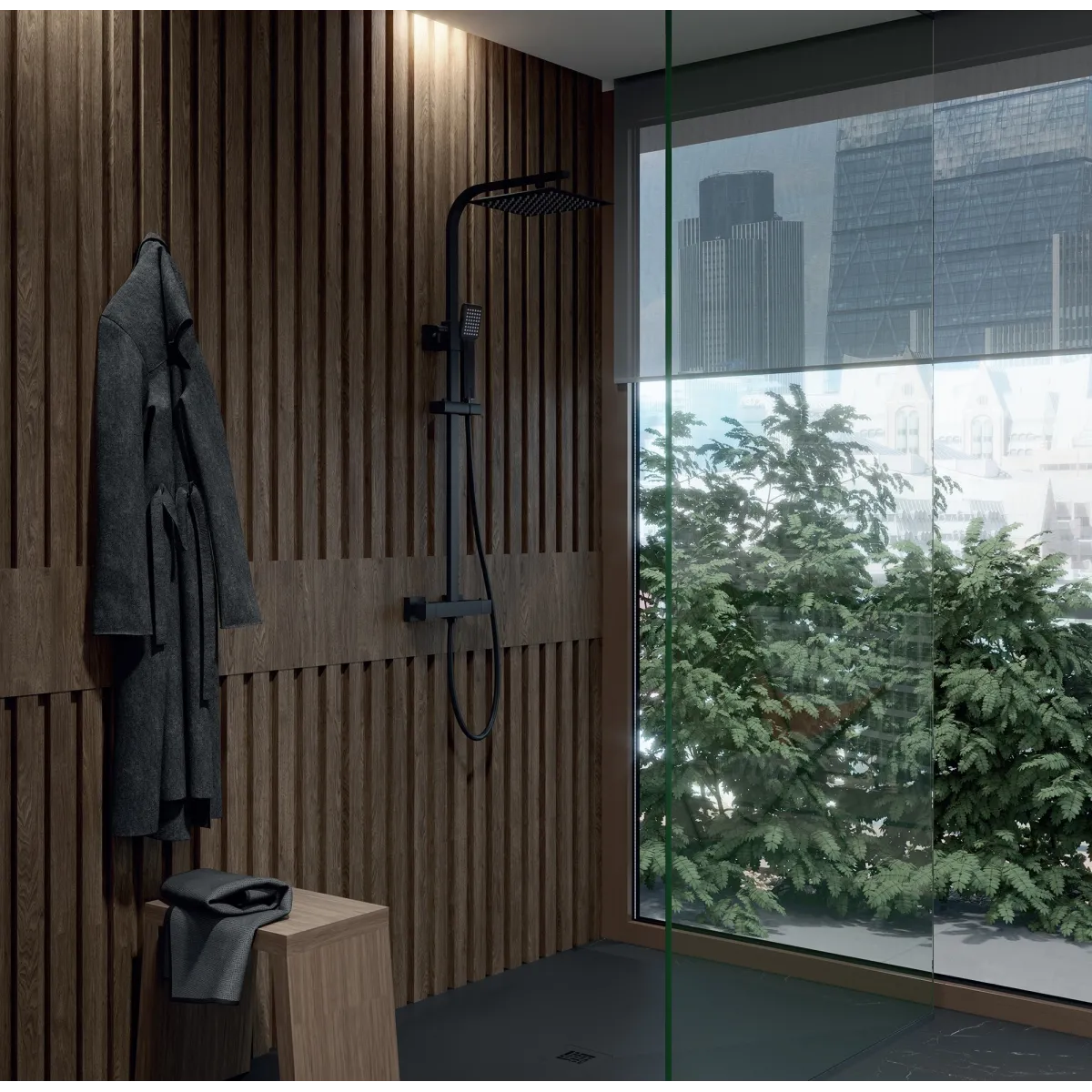 Colonne de douche noire, structure en laiton ESTE