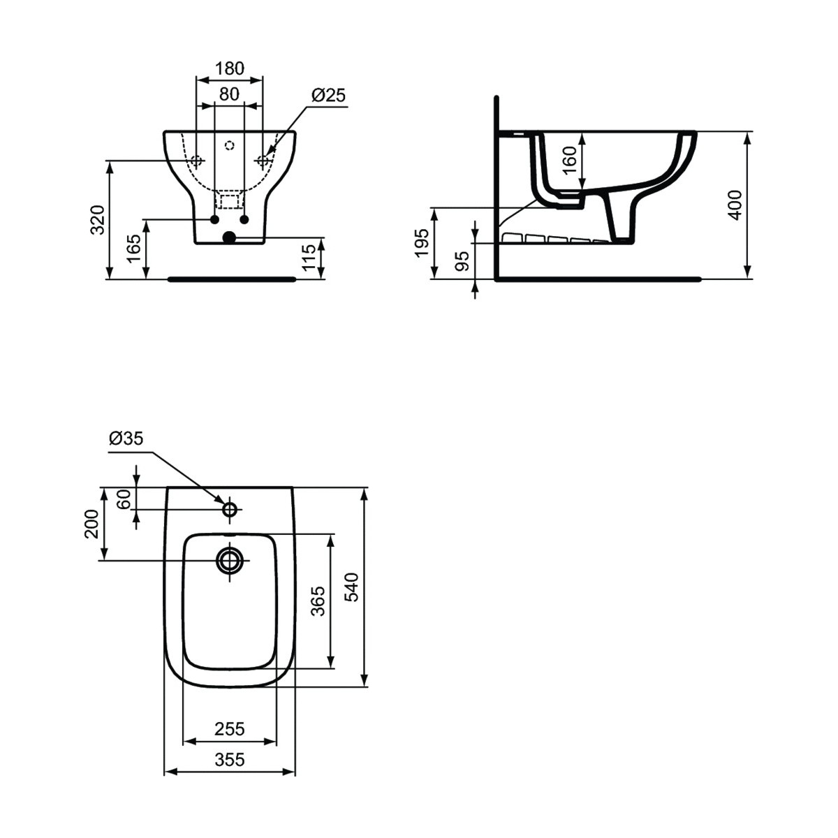 Hängendes Bidet T471801 Life A Ideal Standard Weiß