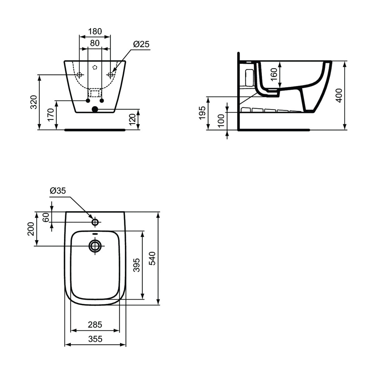 Life B Hänge-Bidet aus weißer Keramik T461501