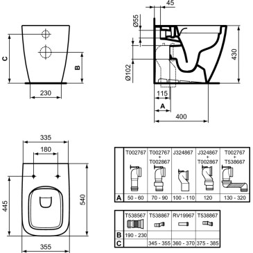 Wc filo muro LIFE B Ideal standard T458101