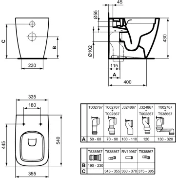 Wc filo muro LIFE B Ideal standard traslato T458101