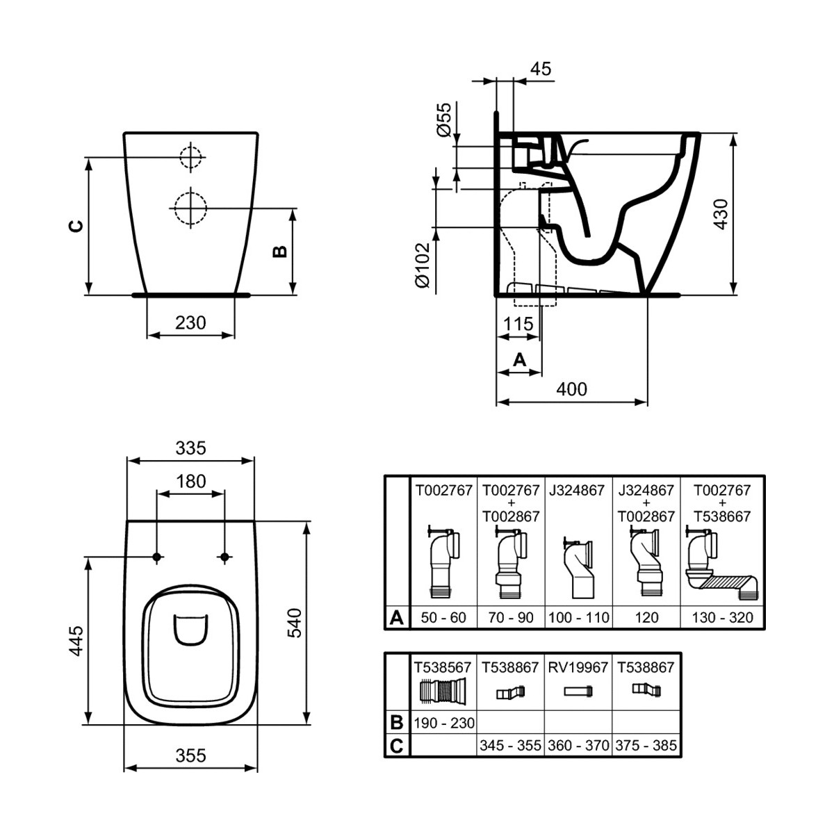 Wc filo muro LIFE B Ideal standard T458101