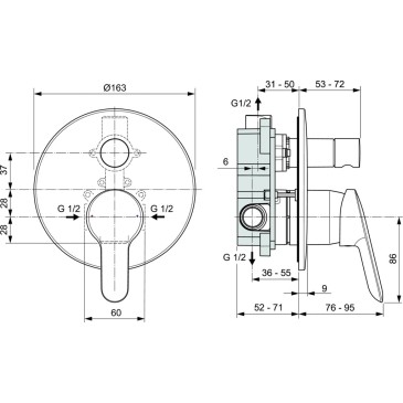 Einbaumischer mit Umsteller für Badewanne/Dusche Alpha A7185AA IDEAL STANDARD