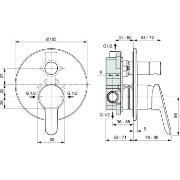 Einbaumischer mit Umsteller für Badewanne/Dusche Alpha A7185AA IDEAL STANDARD