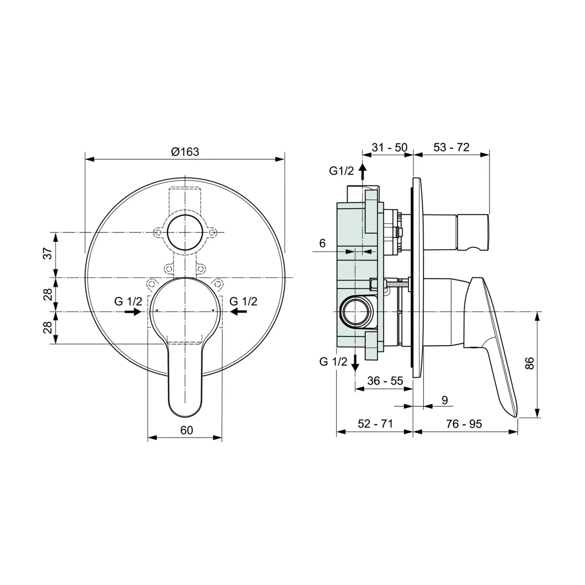 Einbaumischer mit Umsteller für Badewanne/Dusche Alpha A7185AA IDEAL STANDARD