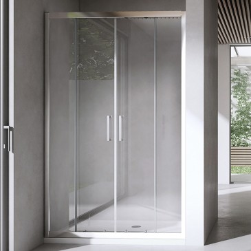 Transparente Duschtür mit 2 Schiebetüren, zentraler Eingang, H195