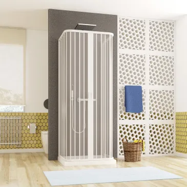 Cabine de douche à trois côtés en PVC blanc avec portes pliantes
