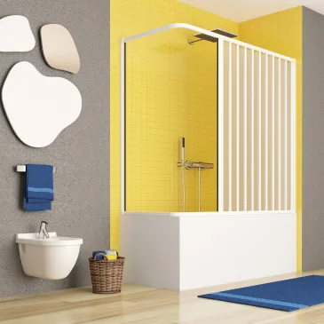 Au-dessus de la baignoire en PVC blanc avec 1 porte
