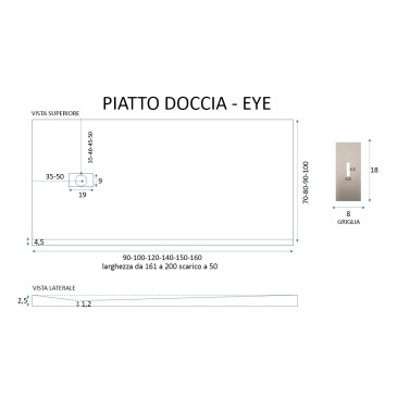 Piatto doccia in resina Bianco foro laterale MAKA