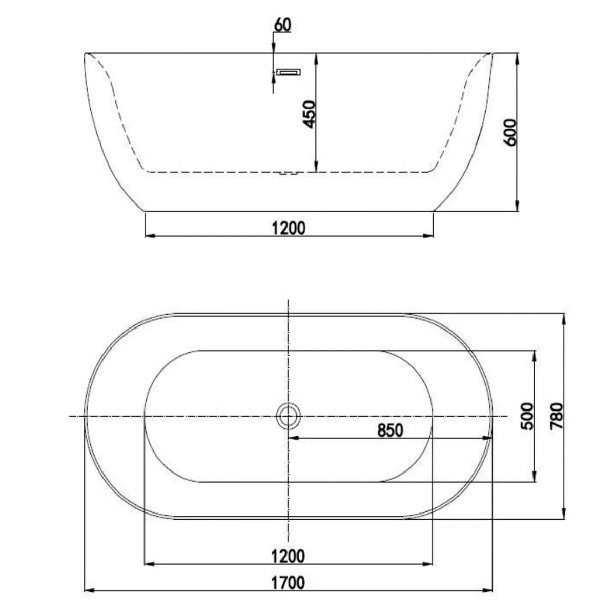 Vasca da bagno ovale moderna design centro stanza 170x80 BT 01