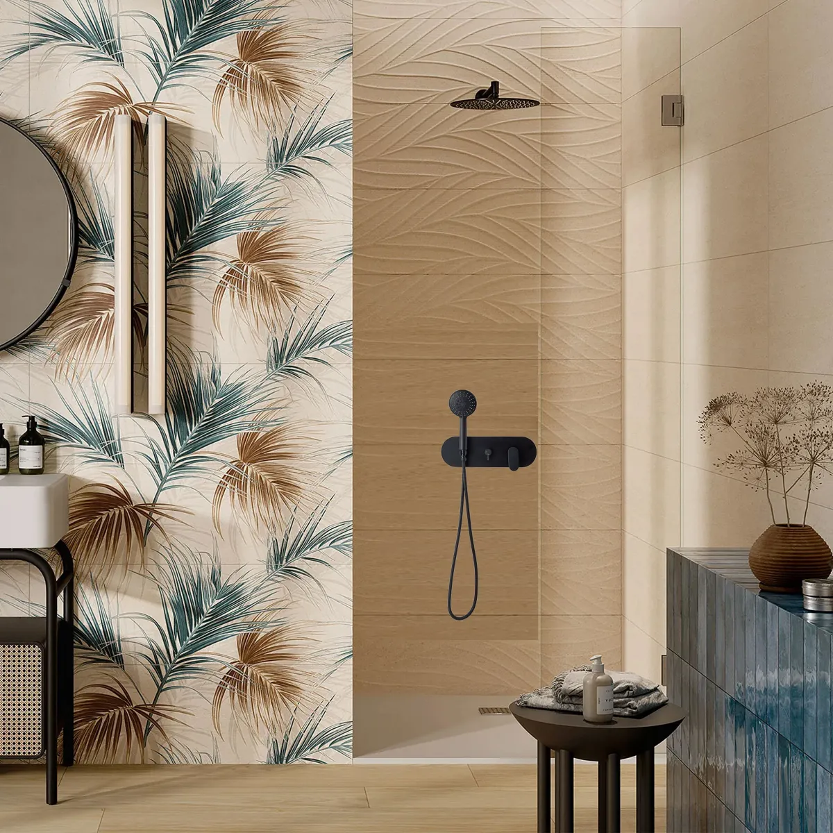 Kit doccia nero di design tondo AROMNIA