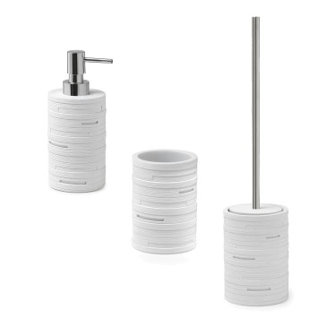 3-teiliges Seifenspender-Set, Zahnbürstenhalter, Steinoptik, WC-Bürste Alin