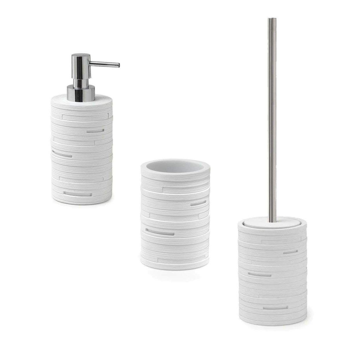Set 3 Pezzi Dosasapone Porta spazzolini Scopino Effetto pietra Alin