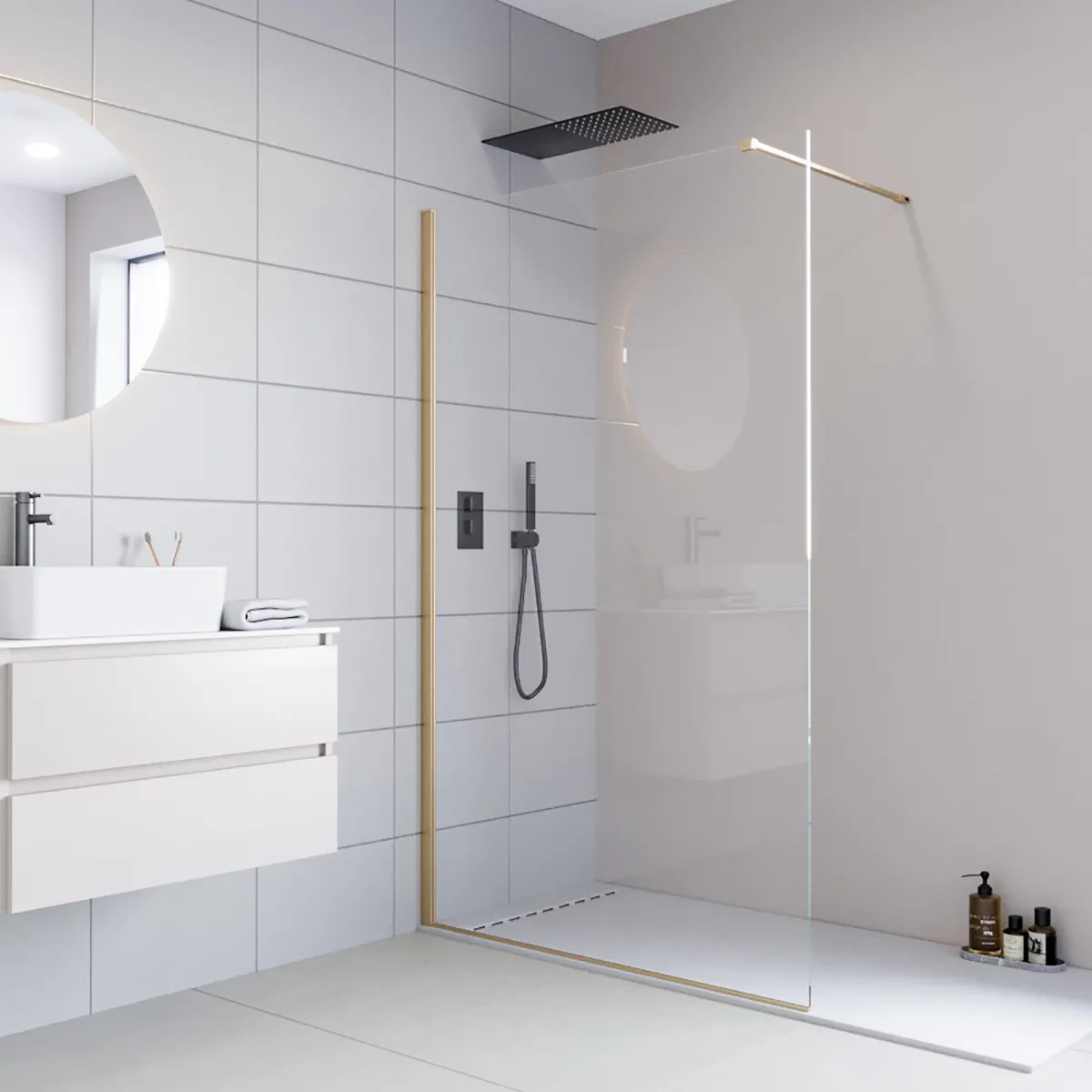 Begehbare Dusche in transparenter, reversibler Höhe H195 cm OSIDIRE