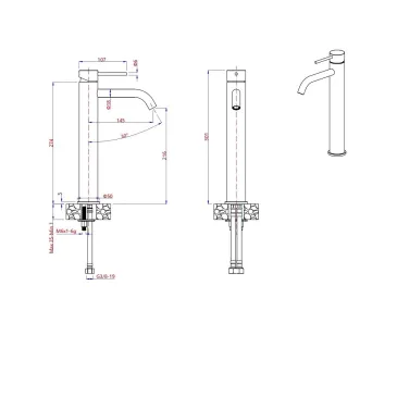 Rubinetto a canna Alta per Lavabo Acciaio Inox satinato H300  ESSENTIAL-X