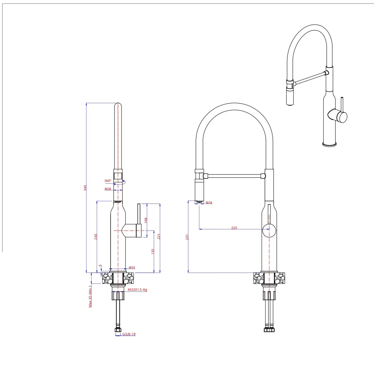 Rubinetto cucina Bottle in acciaio inox e canna girevole...