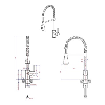 Robinet de cuisine en acier inoxydable avec douchette à ressort MEXMAX-24
